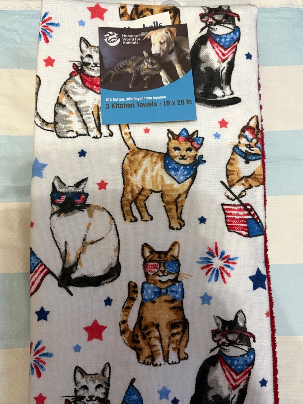 Patriotic Cat Kitchen 3-Piece Towel Set ❤️🤍💙